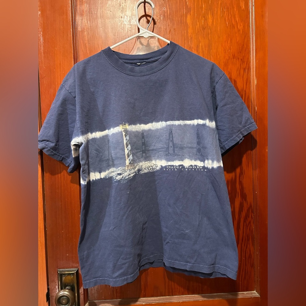 Vintage outer banks North Carolina dark blue tie dye lighthouse t shirt